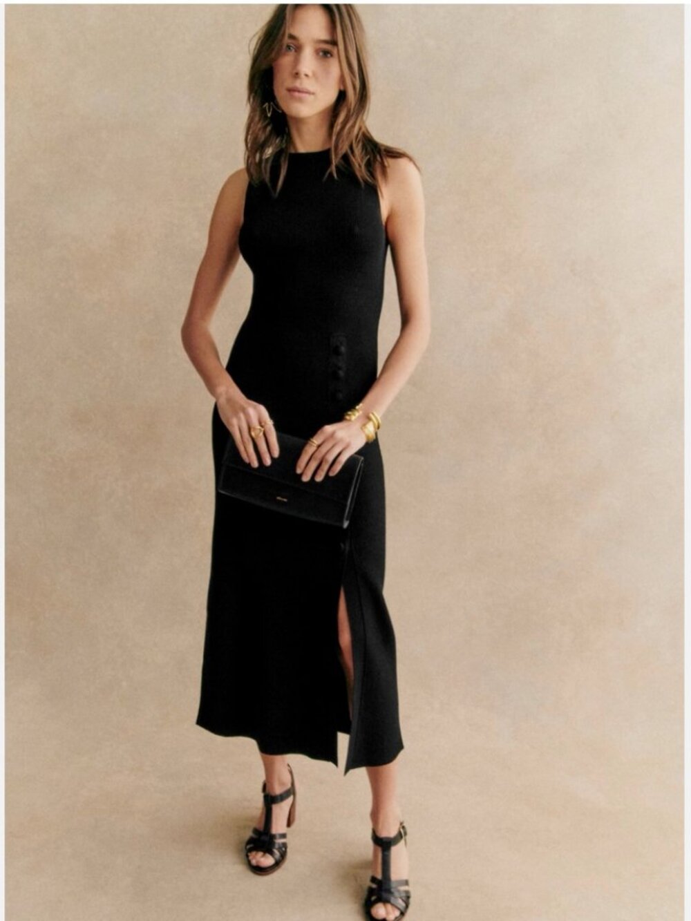 NWT La Maille Sezane Harena in Black Ribbed Knit Midi Sweater Dress S